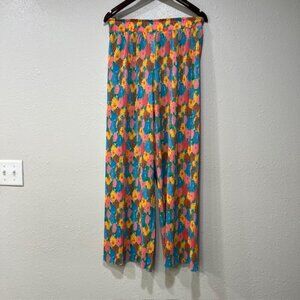 Zara Flare Pants Wideleg Hi-Rise Pink Floral Flowy Tall Inseam Size Medium